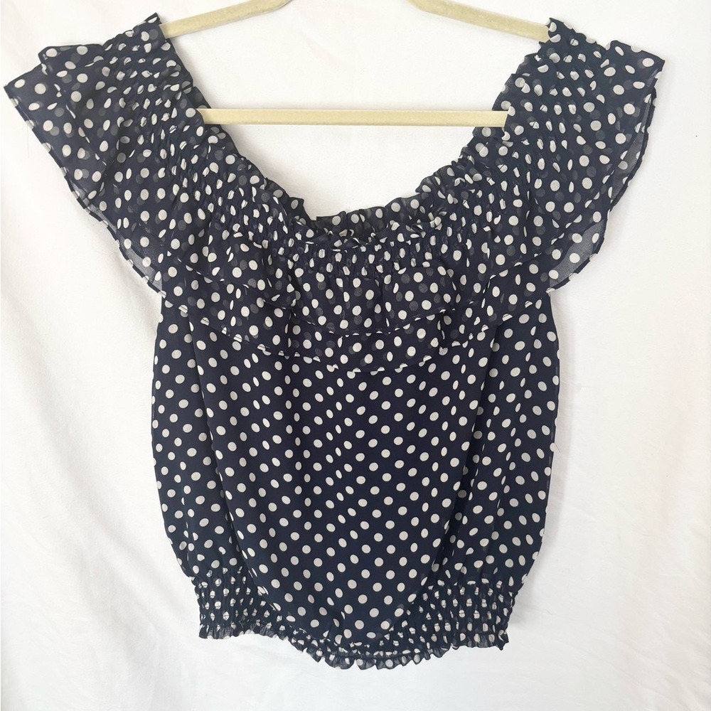 Ralph Lauren Navy Polka Dot Off-Shoulder Blouse - Picture 4 of 10